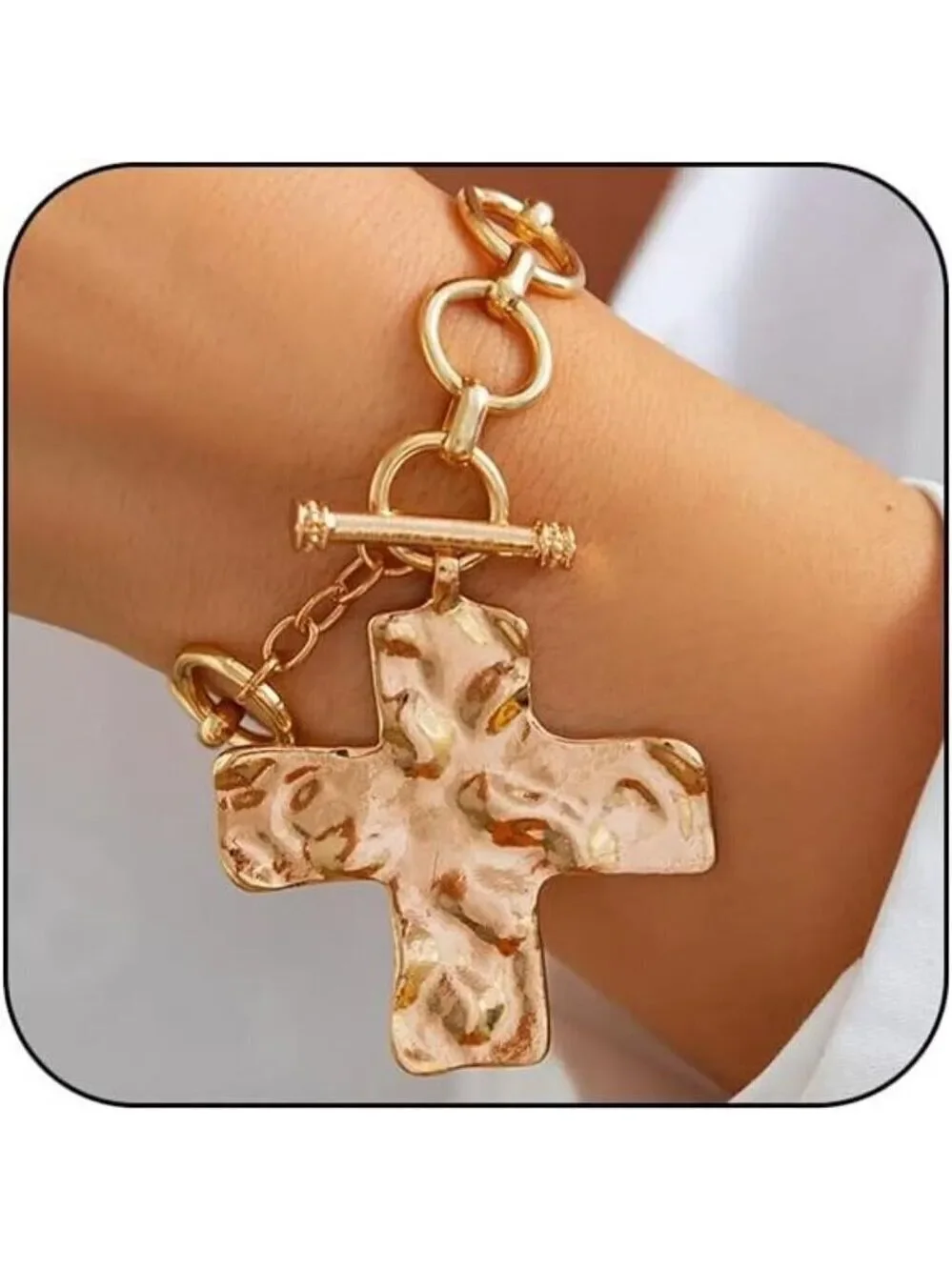 Chunky Big Hammered Cross Bracelets Trendy Statement Faith Chain Bracelet